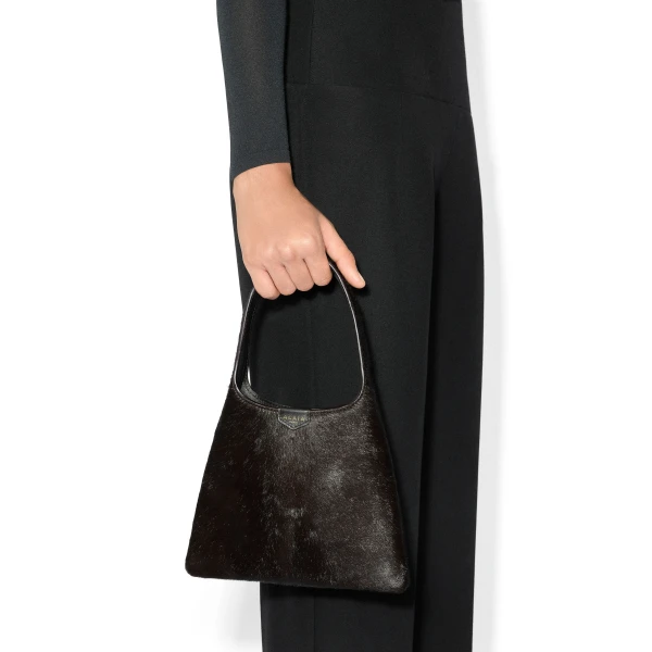 Alaia Mini Hobo Bag in Haircalf, Chocolate | Mini Bags | Luxury Shoes 