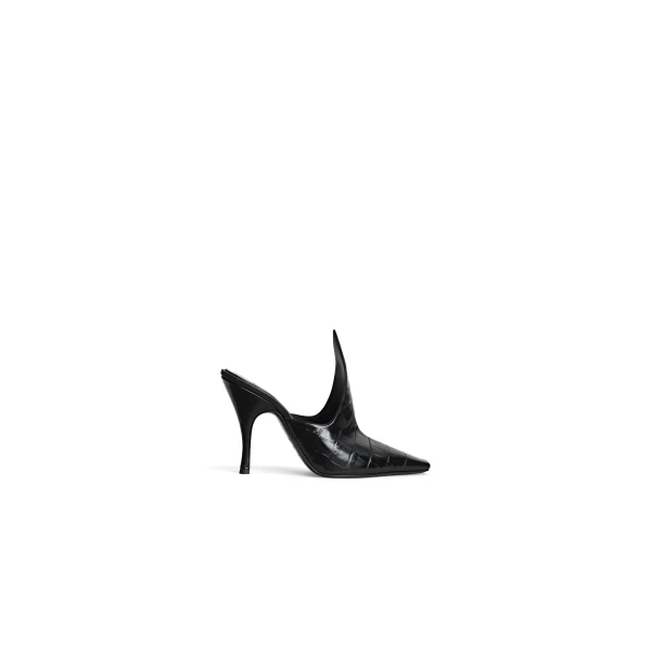 Alaia Mules in Crocodile Embossed Calfskin, Black | Mules | Luxury Shoes 