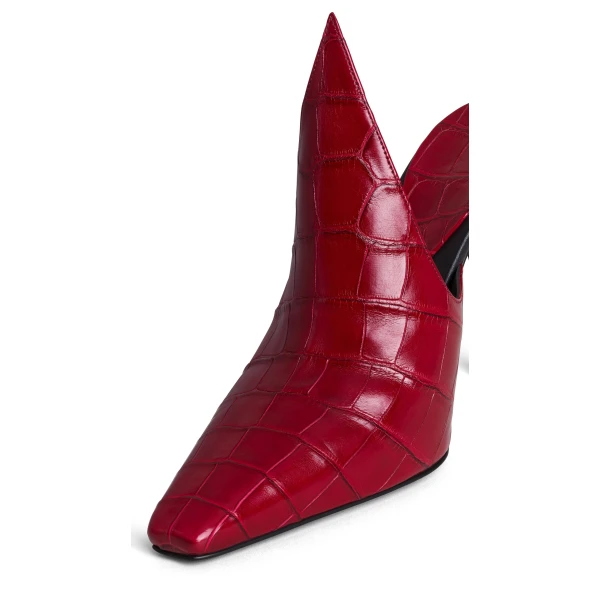 Alaia Mules in Crocodile Embossed Calfskin, Cherry | Mules | Luxury Shoes 