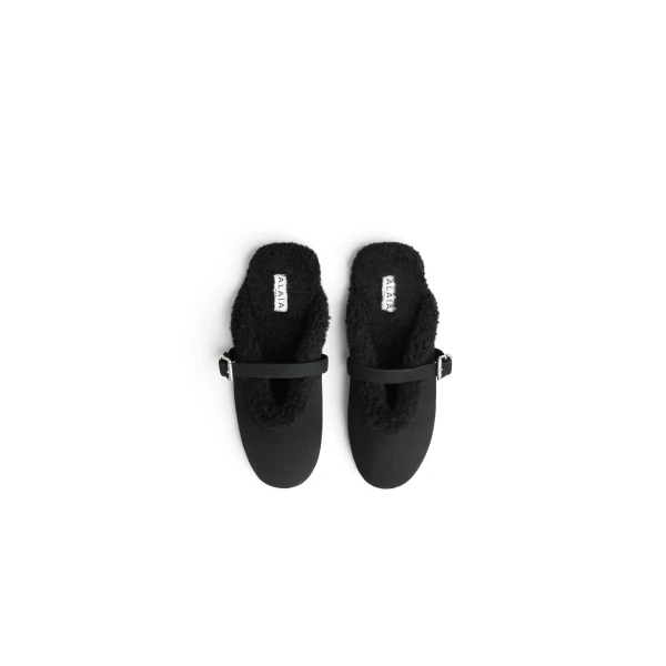 Alaia Mules in Merino Shearling, Black | Mules | Luxury Shoes 