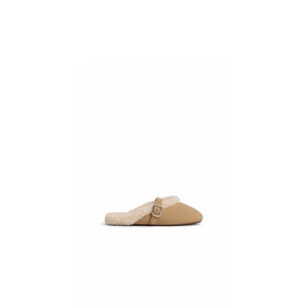 Mules in Merino Shearling, Camel