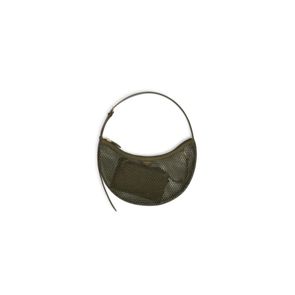 One Piece Demi Lune Bag in Fishnet and Suede, Khaki