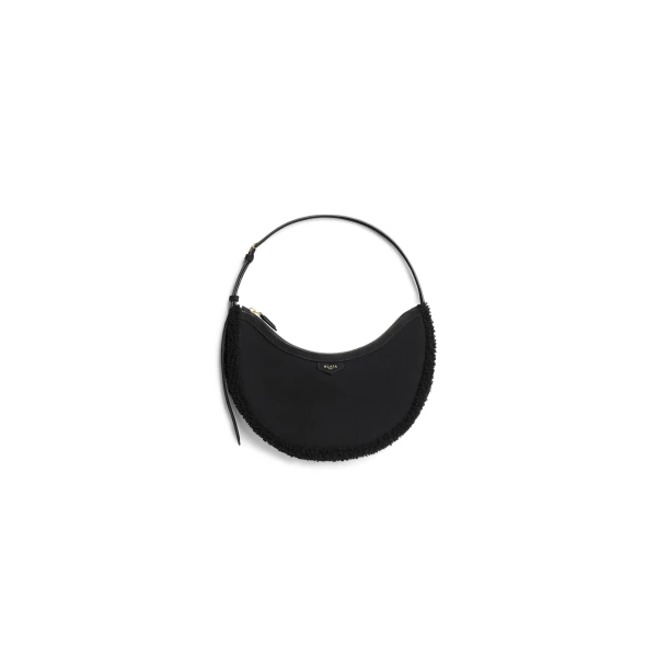 One Piece Demi Lune Bag in Merino Shearling, Black