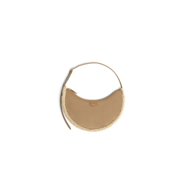 One Piece Demi Lune Bag in Merino Shearling, Camel