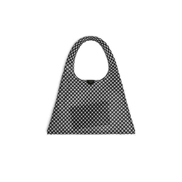One Piece Hobo Bag in Leather Net, Black and White