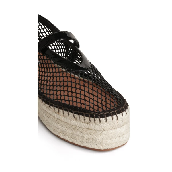 Alaia Platform Espadrilles in Fishnet and Patent Leather, Black | Espadrilles | Luxury Shoes 