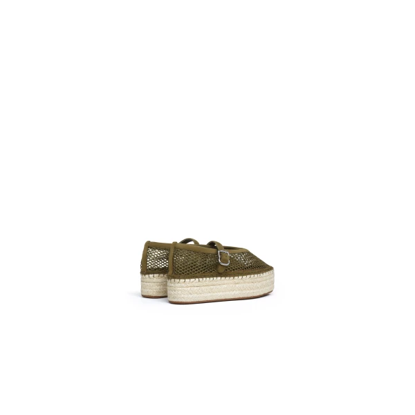 Alaia Platform Espadrilles in Fishnet and Suede, Khaki | Espadrilles | Luxury Shoes 