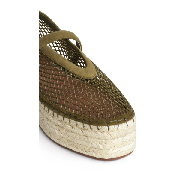 Alaia Platform Espadrilles in Fishnet and Suede, Khaki | Espadrilles | Luxury Shoes 