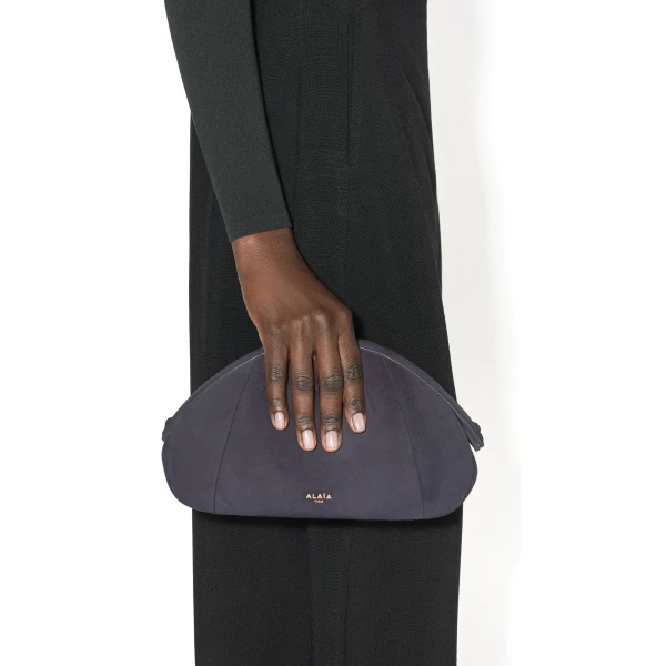 Alaia Purse Small Clutch in Suede, Violet Grey | Clutch Bags | Luxury Shoes 