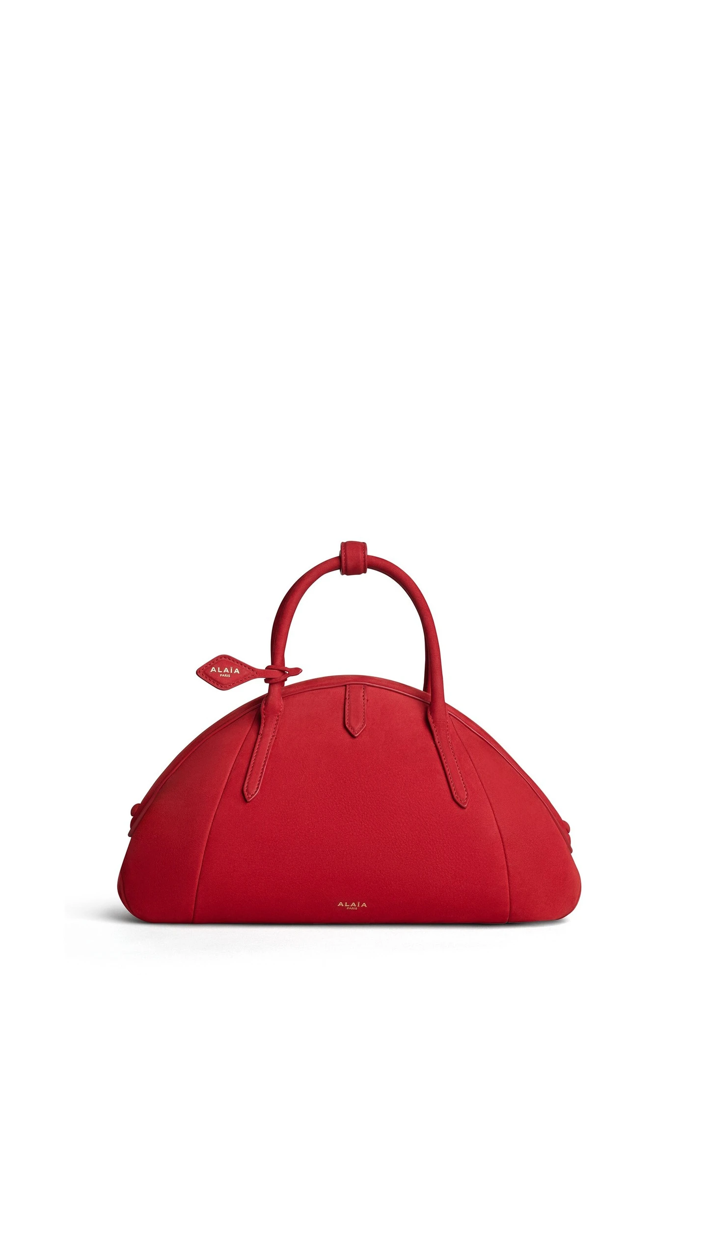 Alaia Purse Top Handle Bag in Nubuck, Bright Red Alaia Purse Top Handle Bag in Nubuck, Bright Red | Totes & Top-Handle Bags | Luxury Shoes