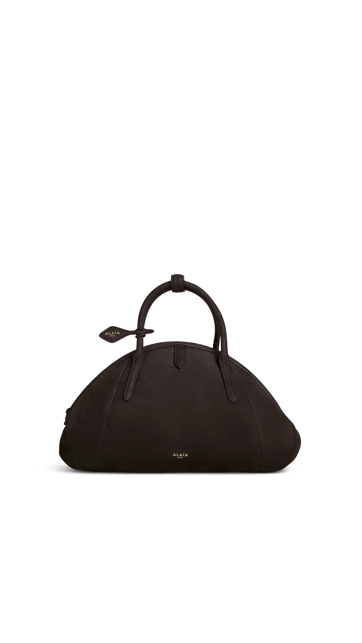 Alaia Purse Top Handle Bag in Nubuck, Dark Brown Alaia Purse Top Handle Bag in Nubuck, Dark Brown | Totes & Top-Handle Bags | Luxury Shoes
