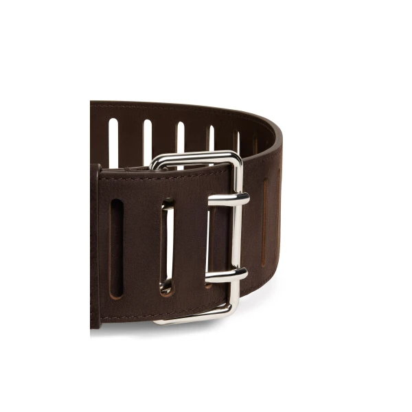 Alaia Rectangular Large Belt in Nubuck, Dark Brown | Belts | Luxury Shoes 