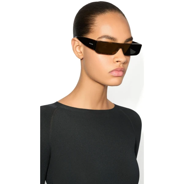 Alaia Rectangular Mask Sunglasses in Tan and Grey, Sleek Frame | Sunglasses | Luxury Shoes 