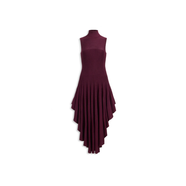 Alaia Sculpting Pointed Dress in Burgundy | Midi Dresses | Luxury Shoes 