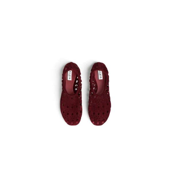 Alaia Slippers Vienne in Suede Calfskin, Cherry | Flats | Luxury Shoes 