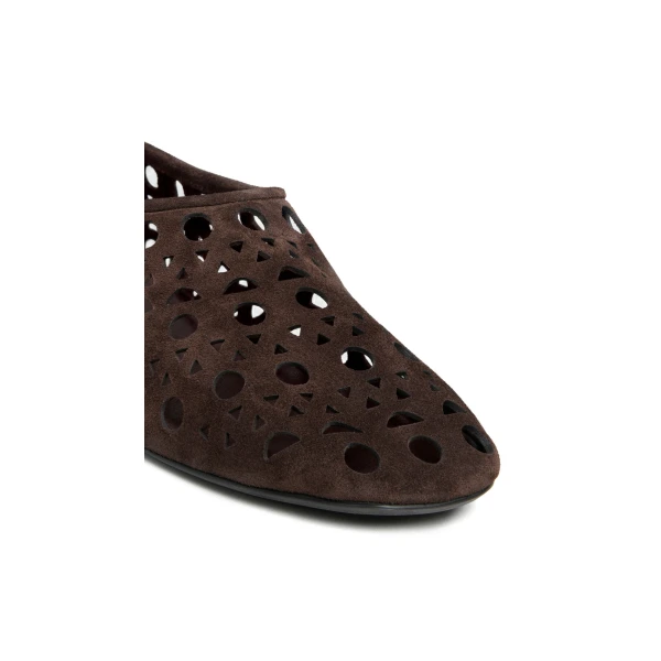 Alaia Slippers Vienne in Velvet Calfskin, Chocolate | Flats | Luxury Shoes 