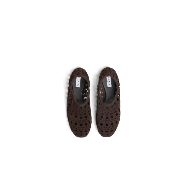 Alaia Slippers Vienne in Velvet Calfskin, Chocolate | Flats | Luxury Shoes 
