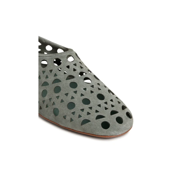 Alaia Slippers Vienne in Velvet Calfskin, Khaki | Flats | Luxury Shoes 