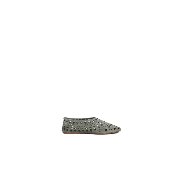 Alaia Slippers Vienne in Velvet Calfskin, Khaki | Flats | Luxury Shoes 