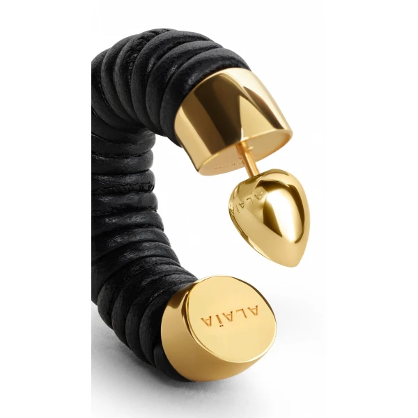 Alaia Small Bobine Hoops in Navy and Gold | Earrings | Luxury Shoes 