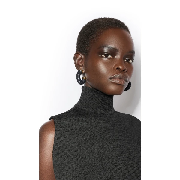 Alaia Small Bobine Hoops in Navy and Gold | Earrings | Luxury Shoes 