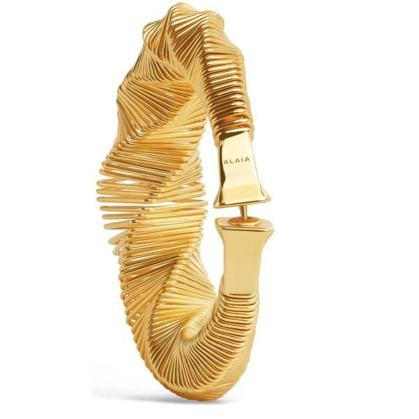 Alaia Spiral Square Hoops in Gold | Earrings | Luxury Shoes 