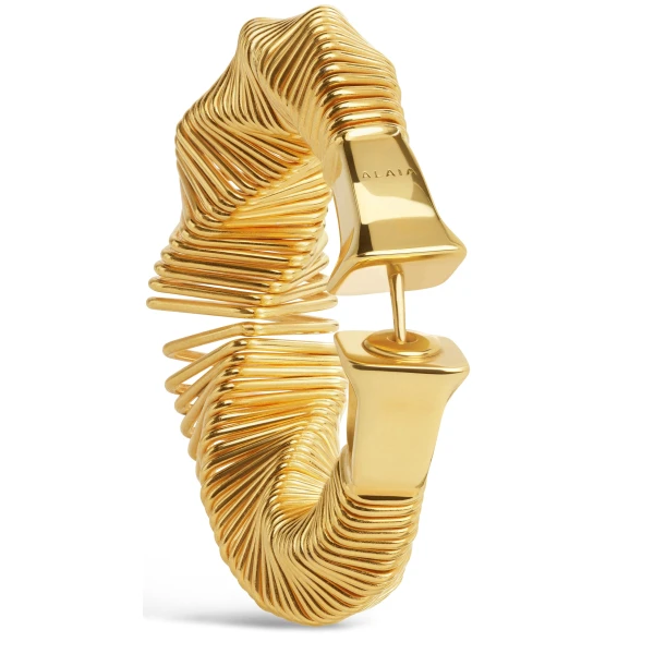 Alaia Square Spiral Small Hoops in Gold | Earrings | Luxury Shoes 