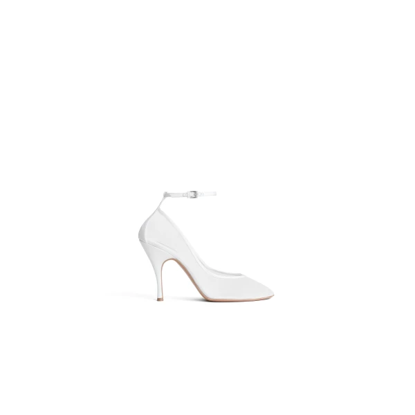 Alaia Strappy Pumps in Mesh, Optical White | Heels | Luxury Shoes 