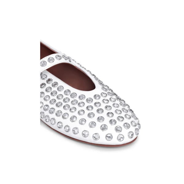 Alaia Strass Lambskin Ballet Flats in Off-white | Flats | Luxury Shoes 