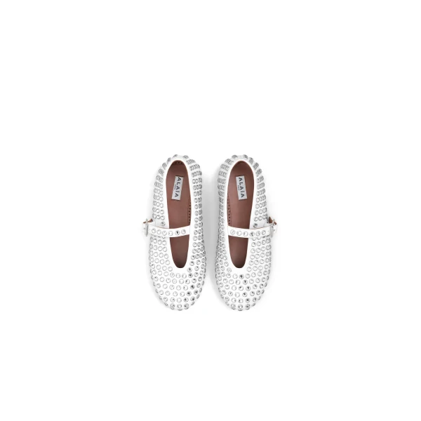Alaia Strass Lambskin Ballet Flats in Off-white | Flats | Luxury Shoes 