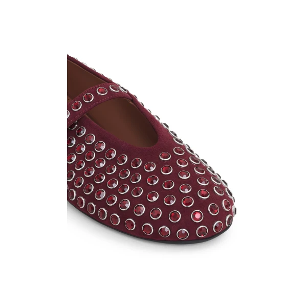 Alaia Strass Suede Ballet Flats in Garnet Red | Flats | Luxury Shoes 