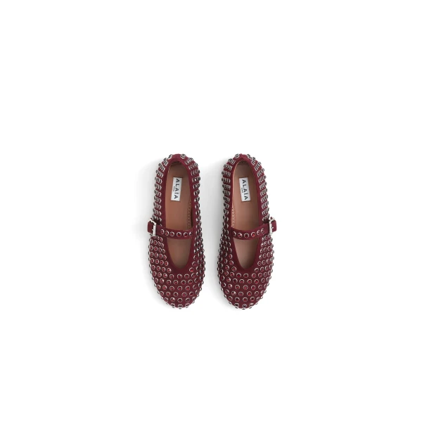 Alaia Strass Suede Ballet Flats in Garnet Red | Flats | Luxury Shoes 