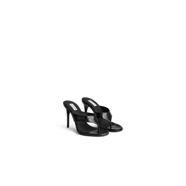 Alaia Thong Mules in Crocodile Embossed Calfskin, Black, 90 mm | Mules | Luxury Shoes 