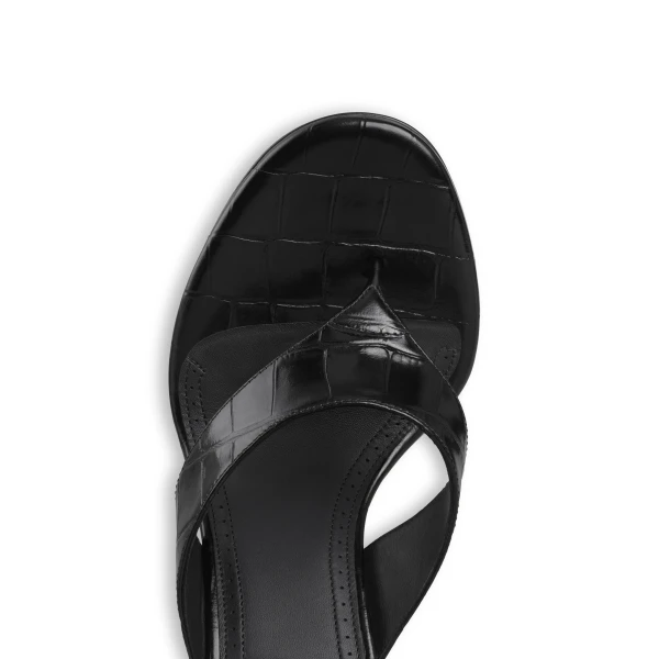 Alaia Thong Mules in Crocodile Embossed Calfskin, Black, 90 mm | Mules | Luxury Shoes 