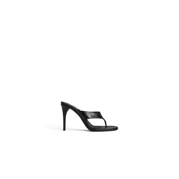 Alaia Thong Mules in Crocodile Embossed Calfskin, Black, 90 mm | Mules | Luxury Shoes 