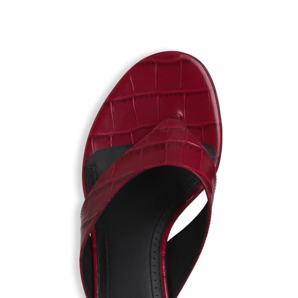 Alaia Thong Mules in Crocodile Embossed Calfskin, Cherry | Mules | Luxury Shoes 