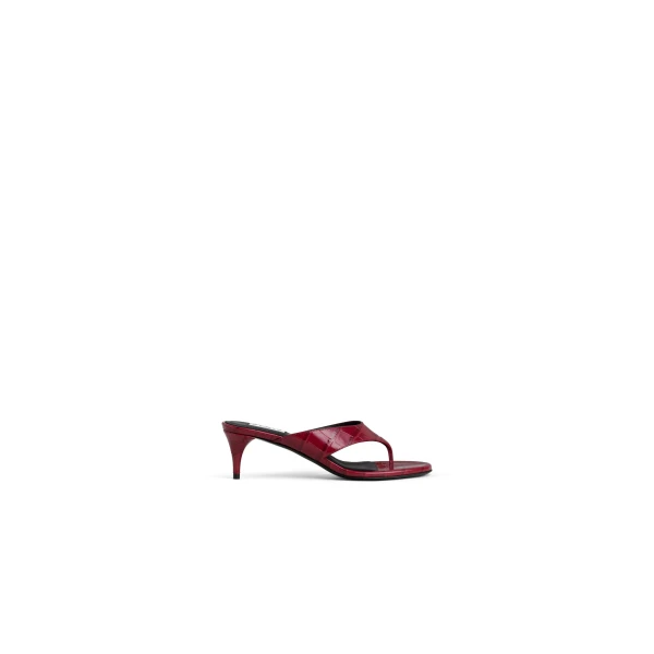 Thong Mules in Crocodile Embossed Calfskin, Cherry