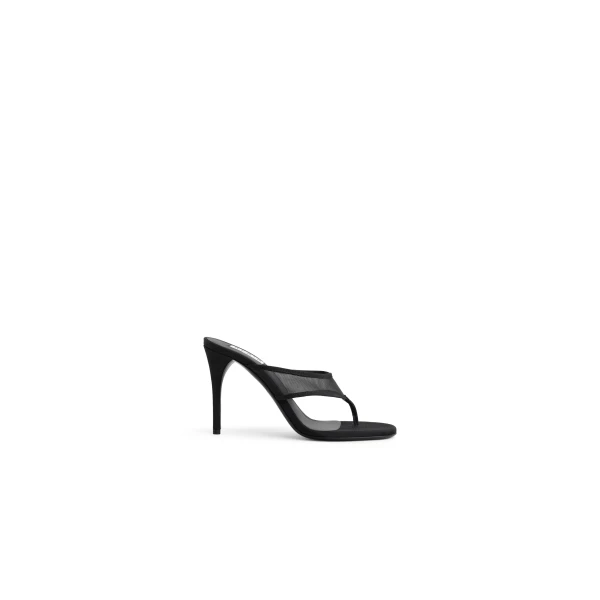 Thong Mules in Mesh, Black, 90 mm