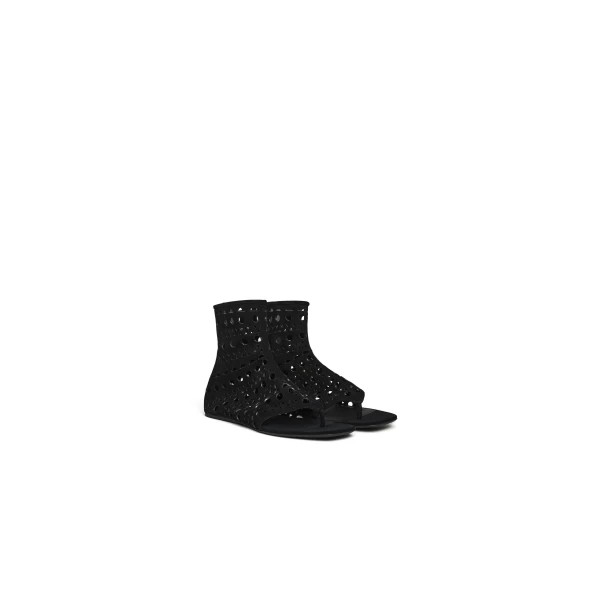 Alaia Vienne High Flat Sandals in Velvet Calfskin, Black | Sandals | Luxury Shoes 