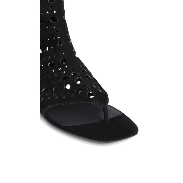Alaia Vienne High Flat Sandals in Velvet Calfskin, Black | Sandals | Luxury Shoes 
