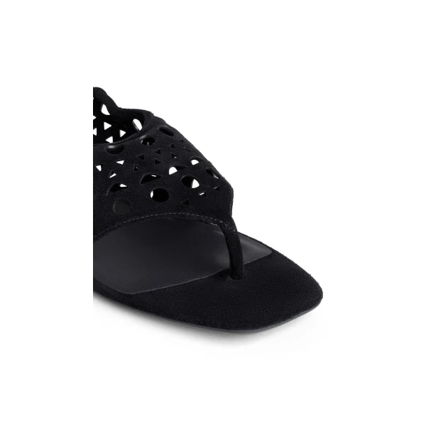 Alaia Vienne Thong Sandals in Velvet Calfskin, Black | Sandals | Luxury Shoes 