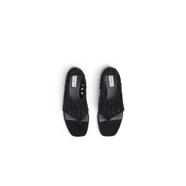 Alaia Vienne Thong Sandals in Velvet Calfskin, Black | Sandals | Luxury Shoes 