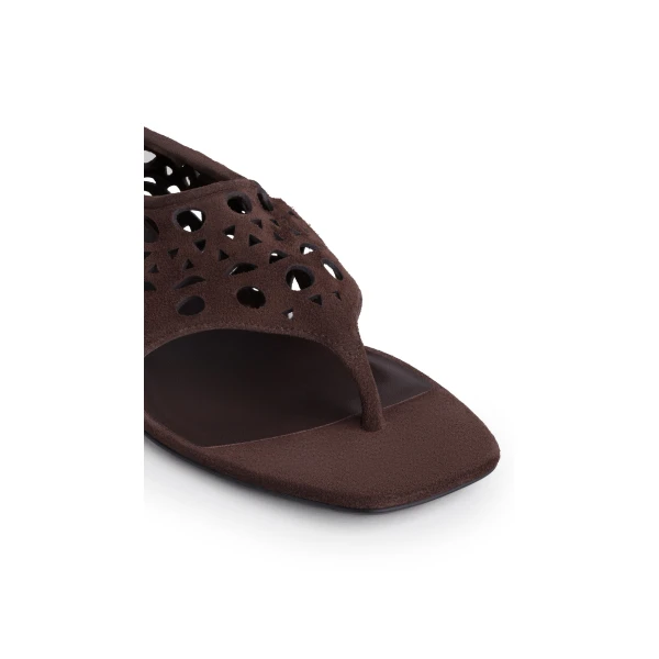 Alaia Vienne Thong Sandals in Velvet Calfskin, Chocolate | Sandals | Luxury Shoes 