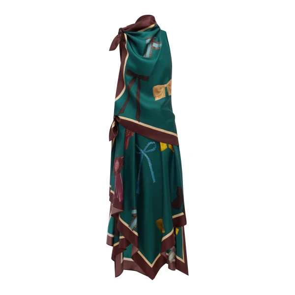 Rosette Silk Scarf Midi Dress