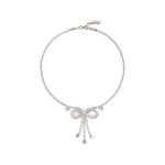 Alessandra Rich Crystal Necklace with Bow in Crystal and Silver