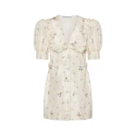 Alessandra Rich Floral-Print Silk Taffeta Mini Dress with Buckles in White and Multi