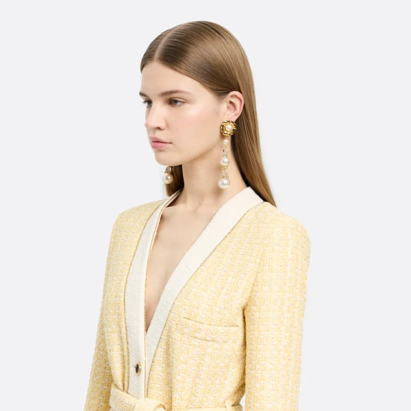 Alessandra Rich Flower Earrings with Pearl Pendant in Pearl and Gold, view 3