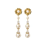 Alessandra Rich Flower Earrings with Pearl Pendant in Pearl and Gold