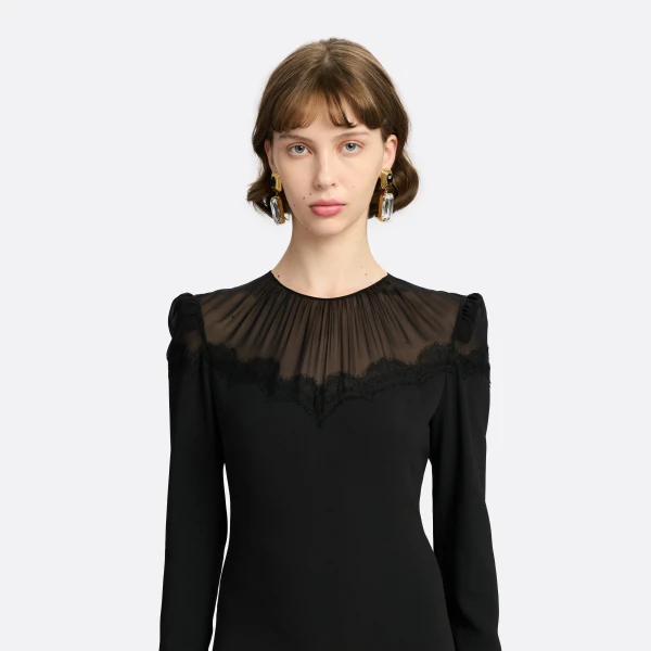 Alessandra Rich Metal Earrings with Crystal Pendant in Black Crystal and Gold, view 2