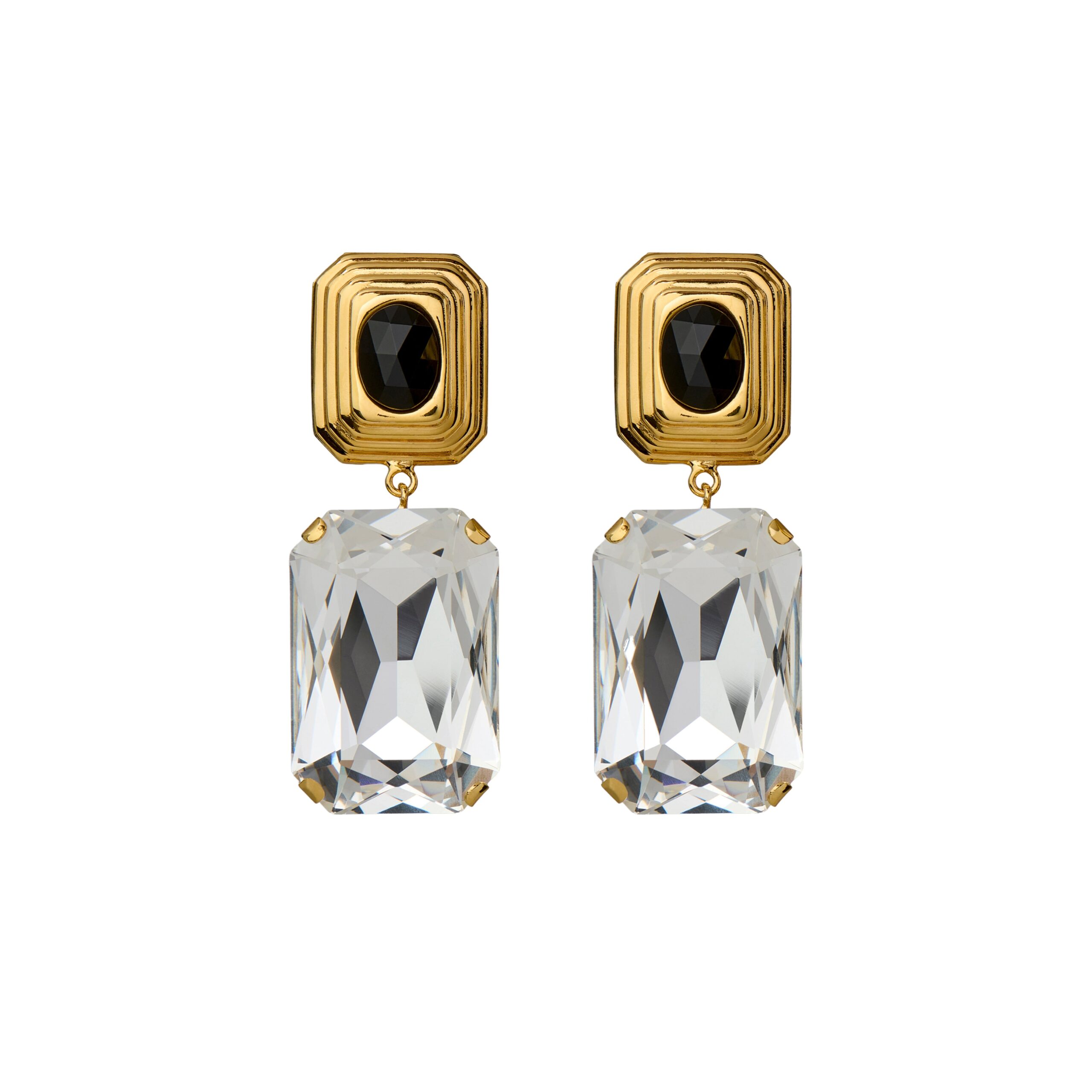Alessandra Rich Metal Earrings with Crystal Pendant in Black Crystal and Gold Alessandra Rich Metal Earrings with Crystal Pendant in Black Crystal and Gold
